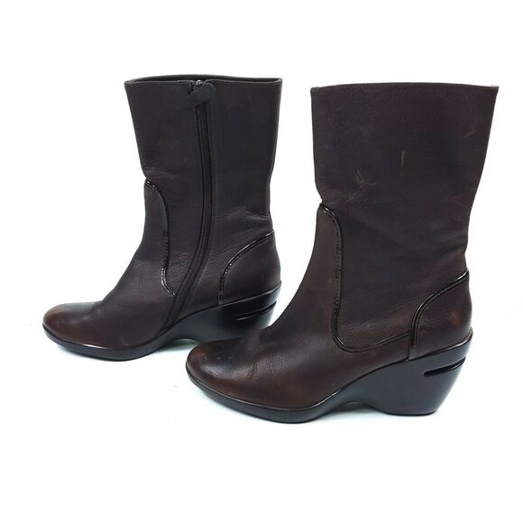 Cole Haan Leather Wedge Ankle Boots 7 B Brown Comfort Casual Minimalist Luxe - Picture 1 of 8